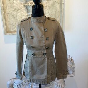 Joie double breasted coupe cut olive / military green jacket 100% cotton Sz XS